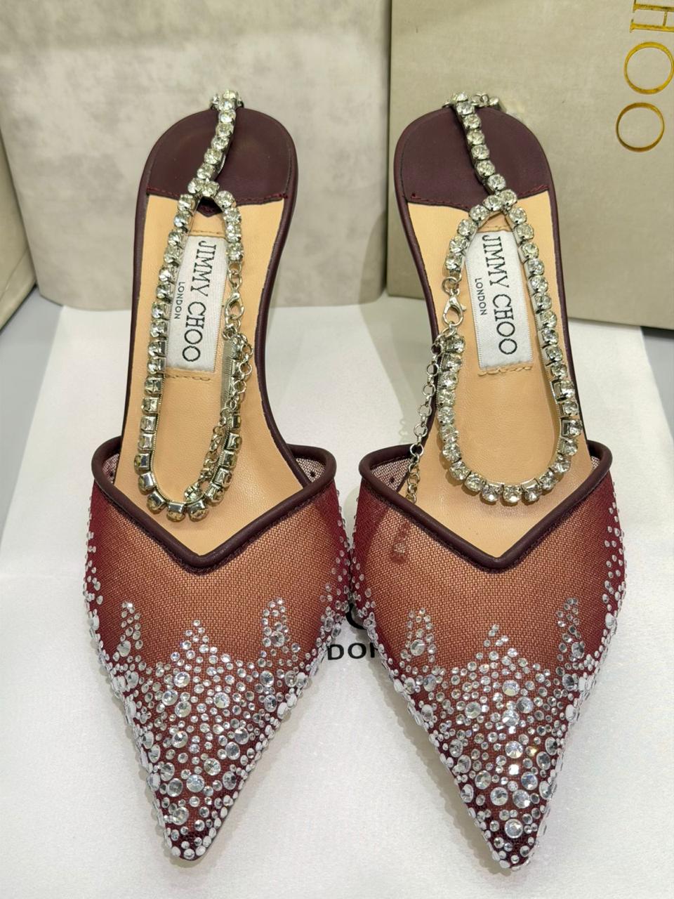Jimmy Choo Saeda 100 Crystal Mesh Heels