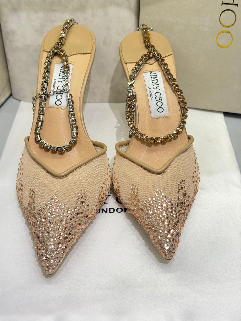 Jimmy Choo Saeda 100 Crystal Mesh Heels