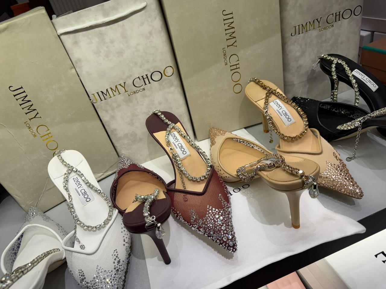 Jimmy Choo Saeda 100 Crystal Mesh Heels