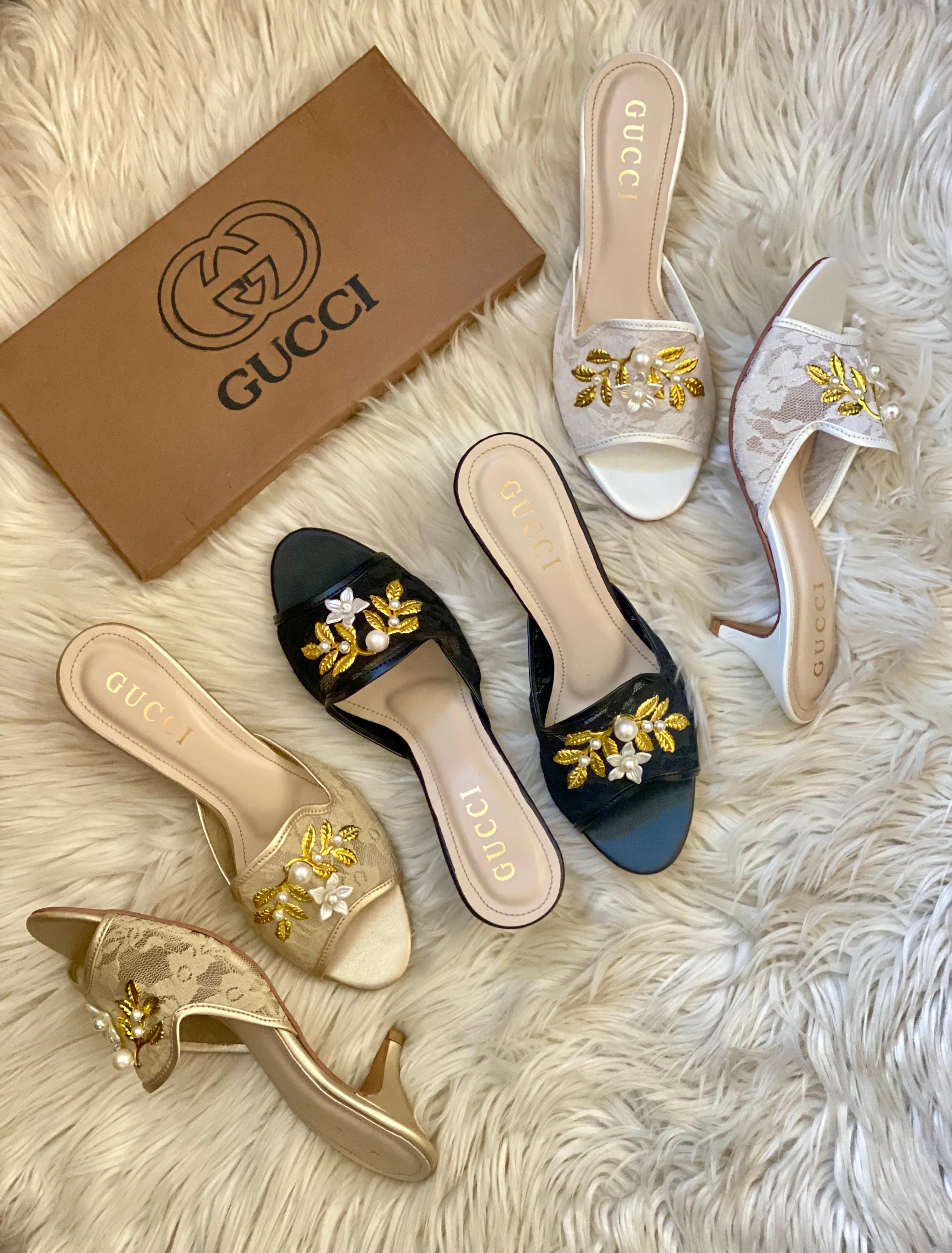 Gucci Embroided Net Heels