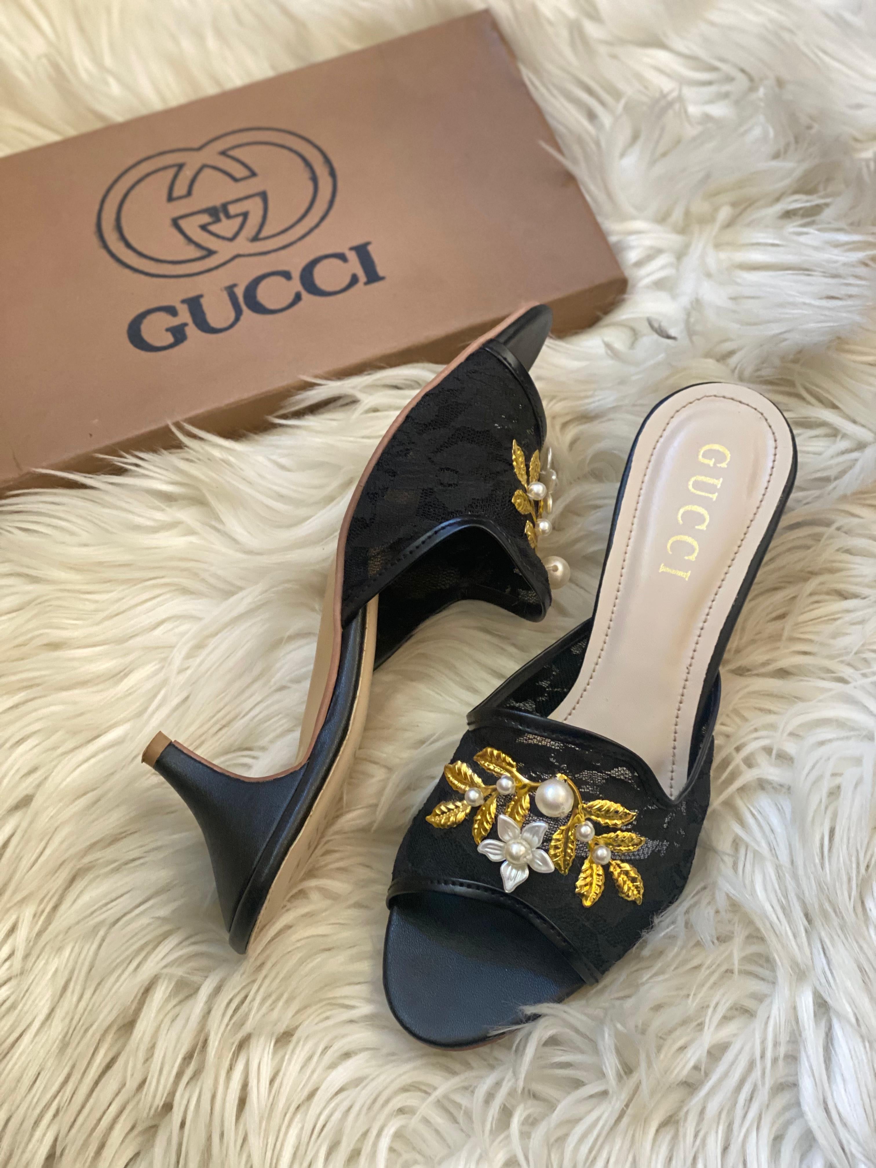 Gucci Embroided Net Heels