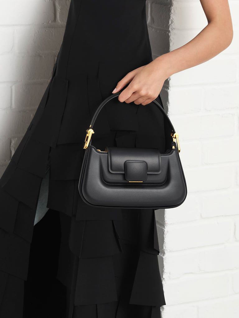 Charles & Keith Koa Leather Push-Lock Top Handle Bag