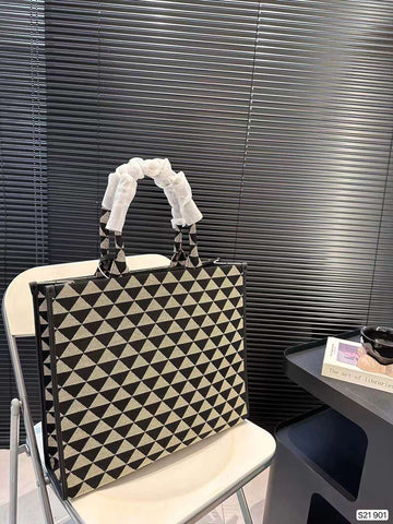 Prada Large Symbole Embroidered Fabric Handbag