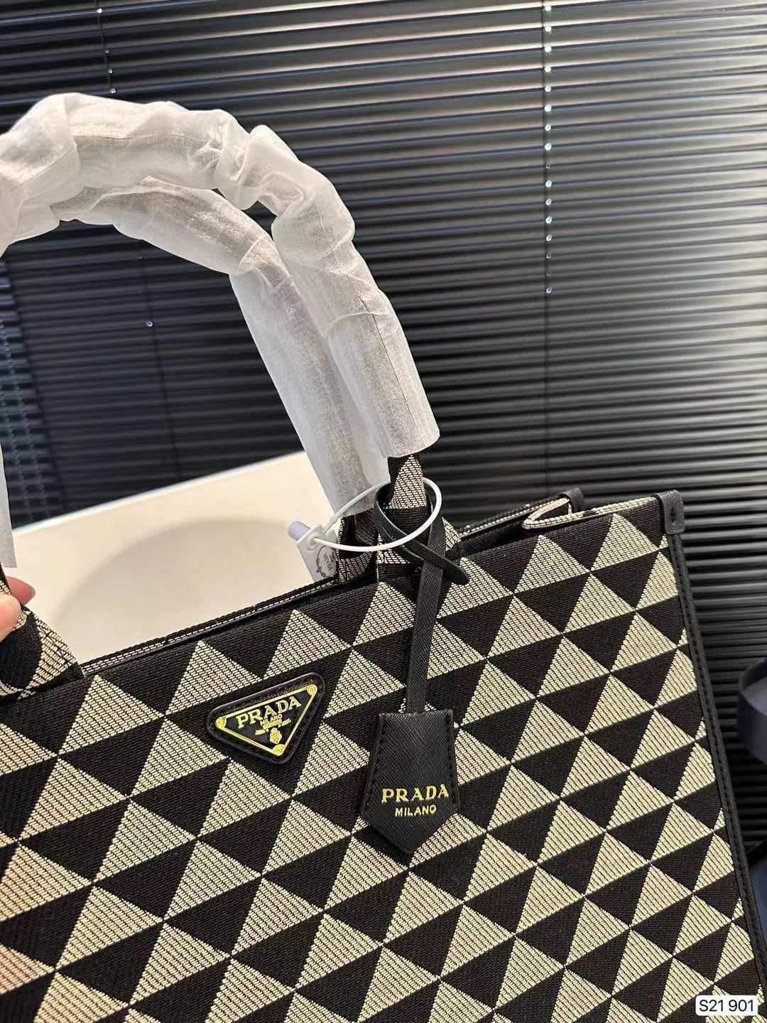 Prada Large Symbole Embroidered Fabric Handbag