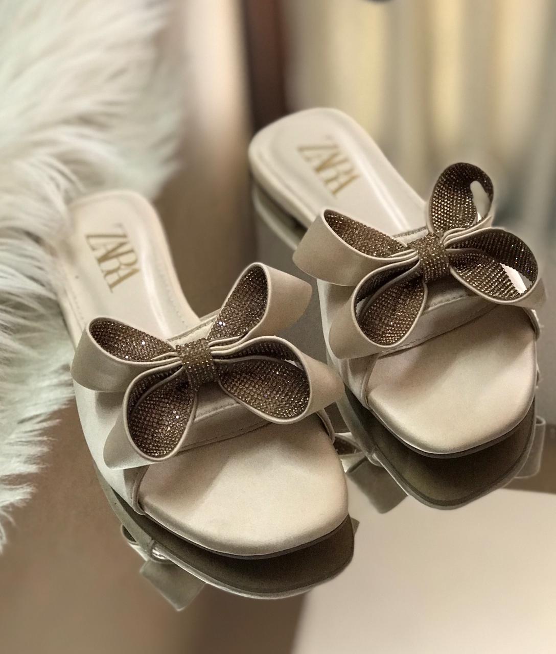Zara Satin Mash Bow Slippers