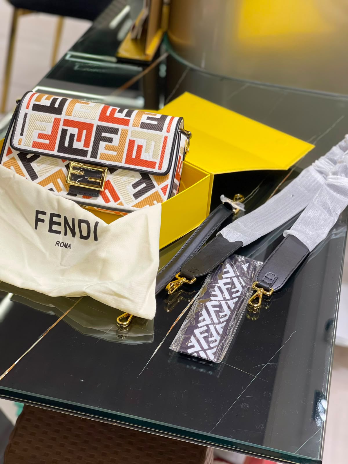 Fendi  Baguette  Canvas bag with multicolor FF embroidery