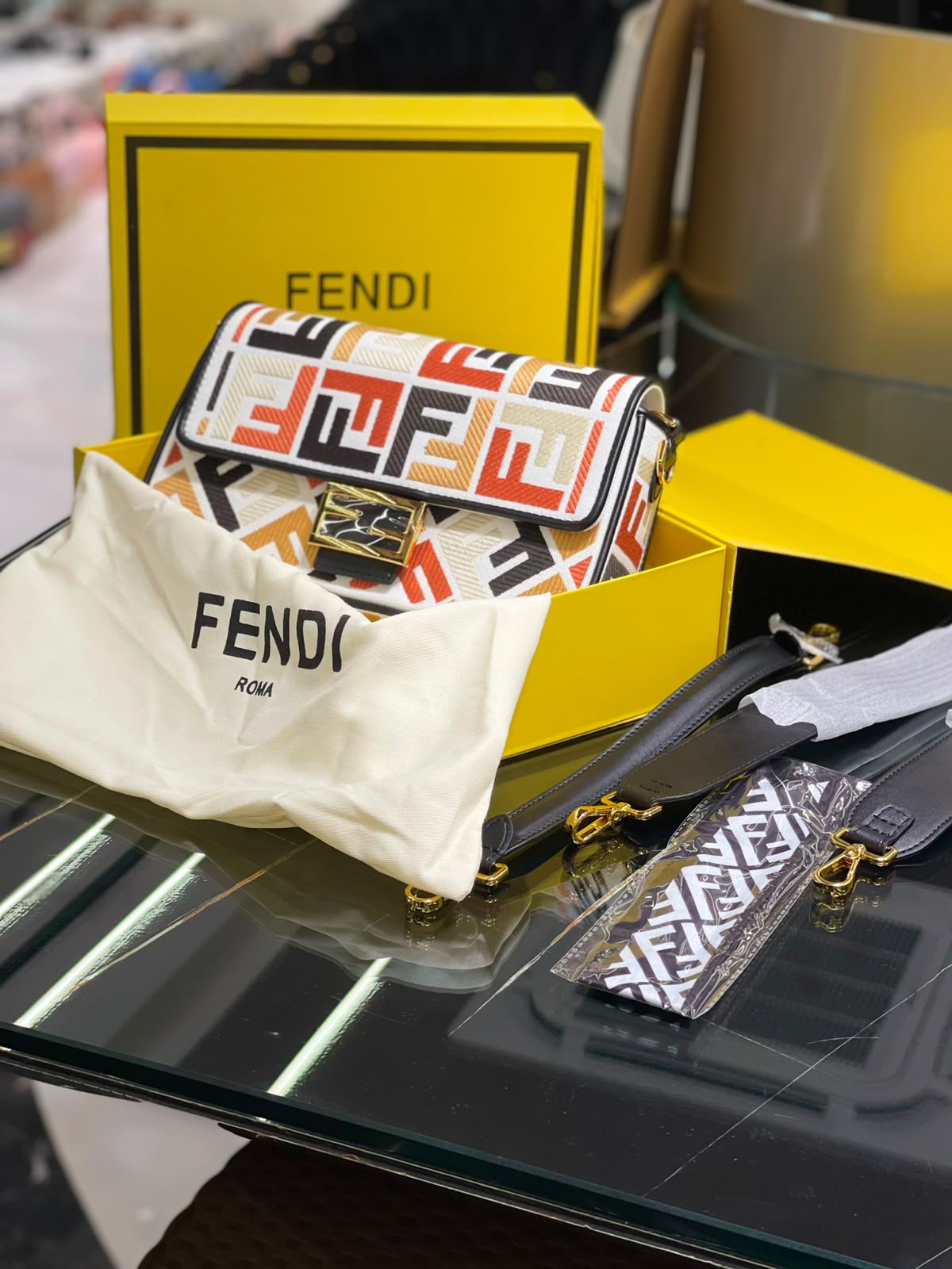 Fendi  Baguette  Canvas bag with multicolor FF embroidery