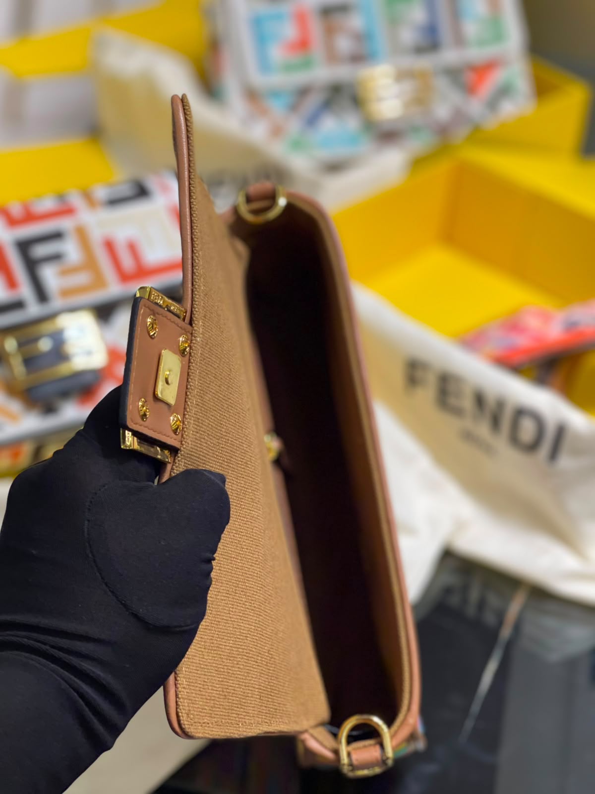 Fendi  Baguette  Canvas bag with multicolor FF embroidery