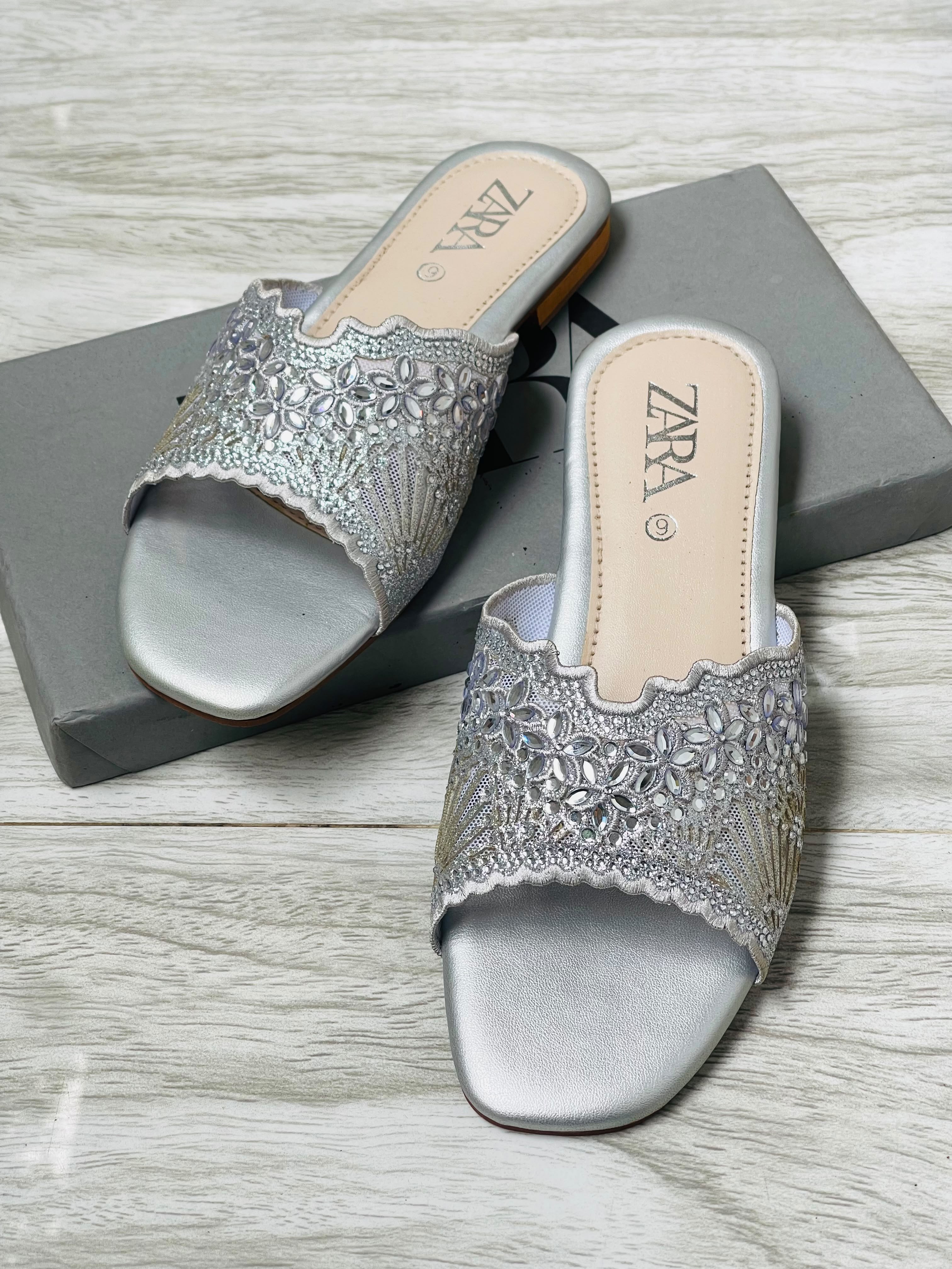 Zara Embroidered Knit Sandals