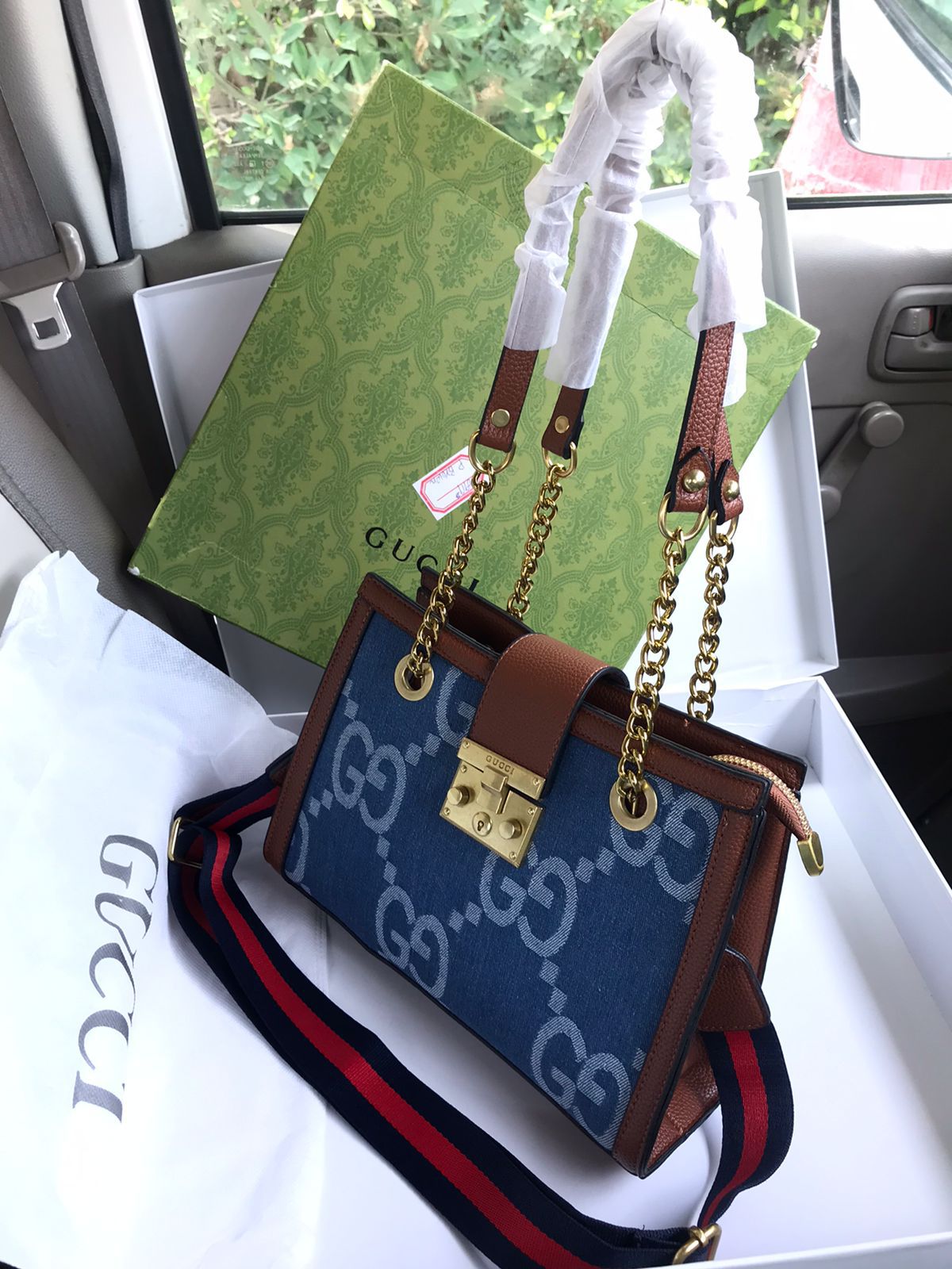 Gucci Canvas Signature Medium Padlock Shoulder Bag