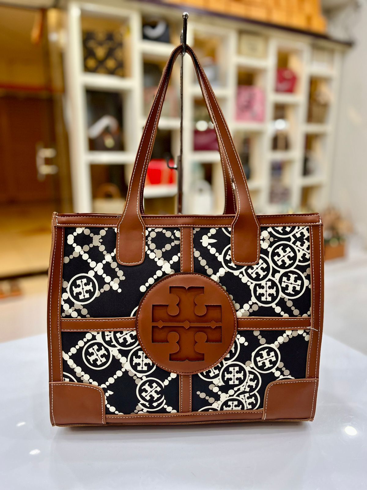 Chevron Leather MM Tote
