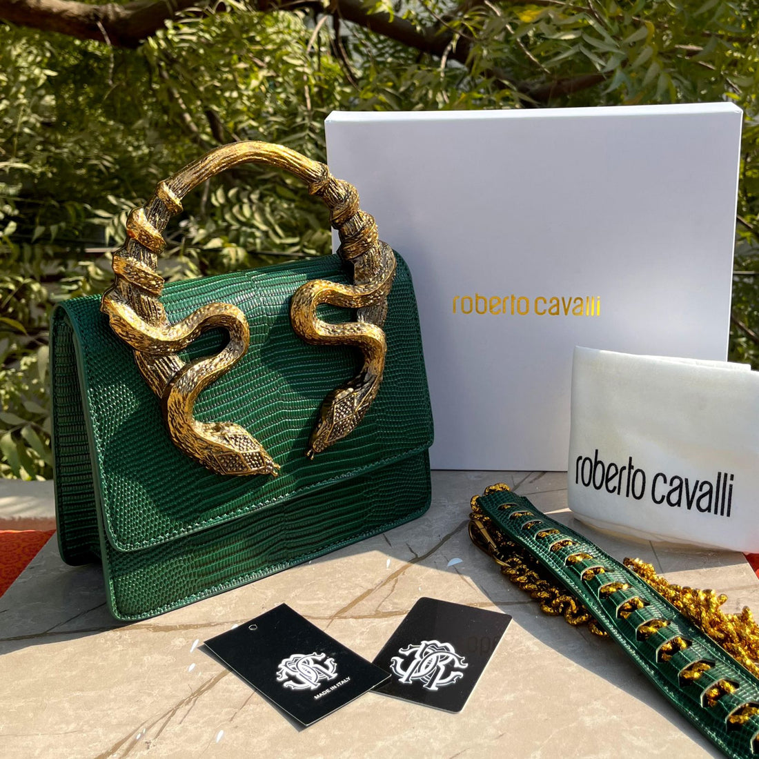 Roberto Cavalli Borsa Bordeaux Con Serpenti Bag