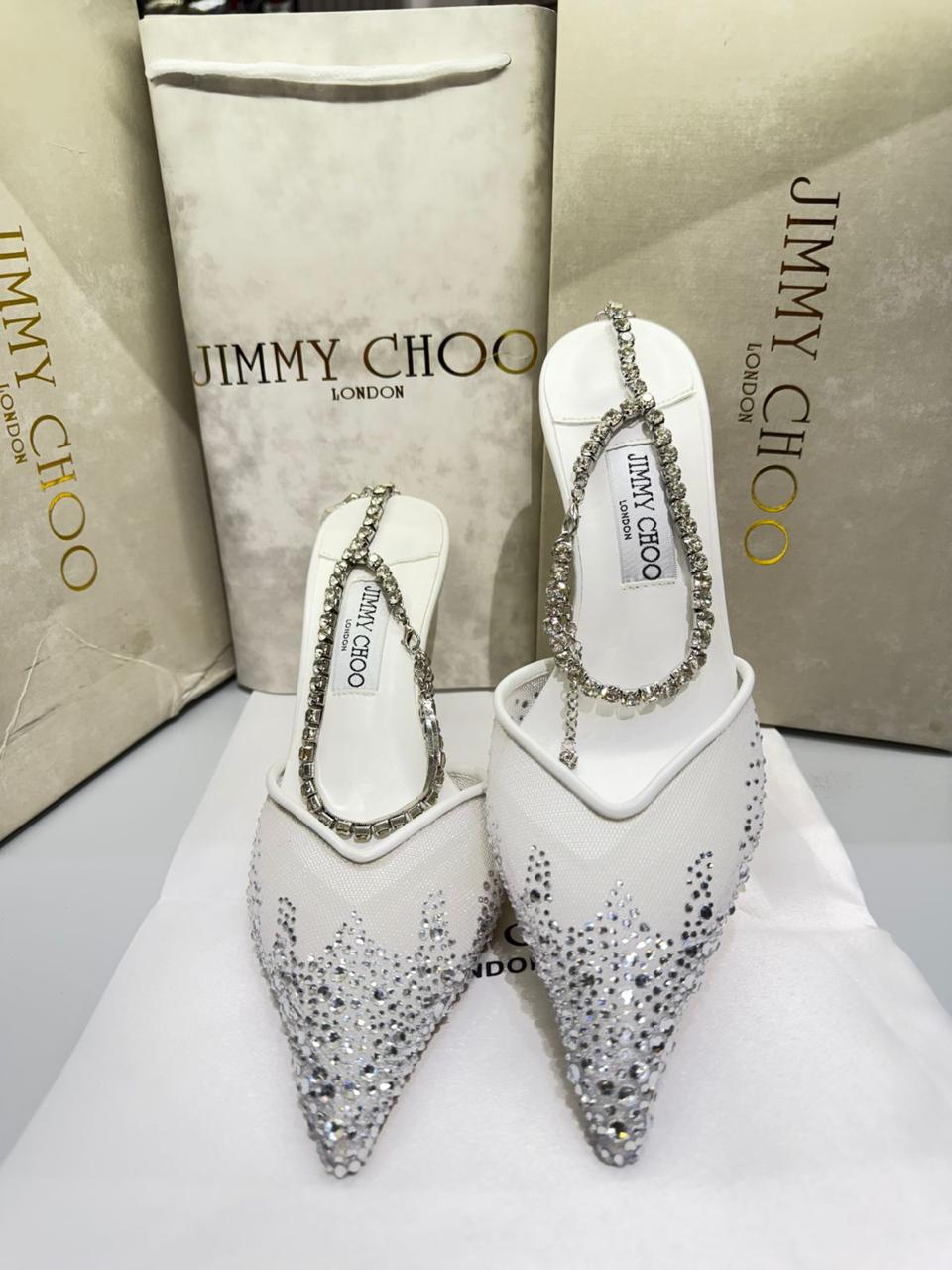 Jimmy Choo Saeda 100 Crystal Mesh Heels