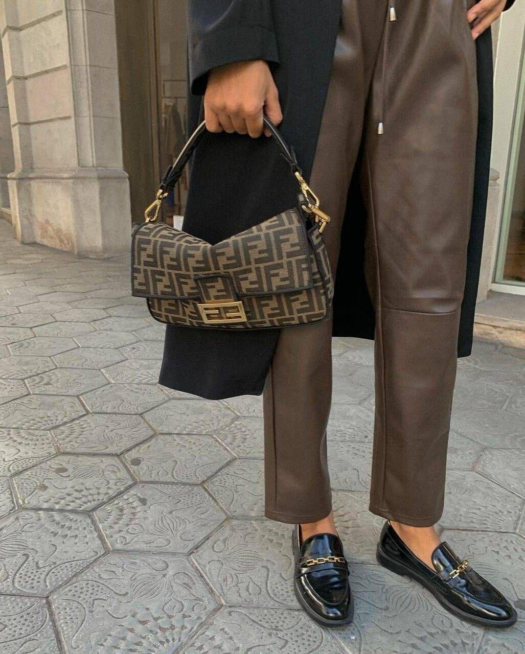 Fendi Tobacco brown FF jacquard Fabric Bag