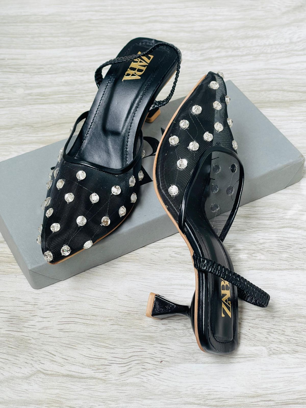 Zara Stone Net Lobe Heels